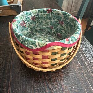 🎄 Longaberger Holiday Edition Basket with Holly Liner & Plastic Protector – Red